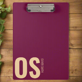 Elegant Modern Burgundy Monogram, Initial Script Klemmbrett