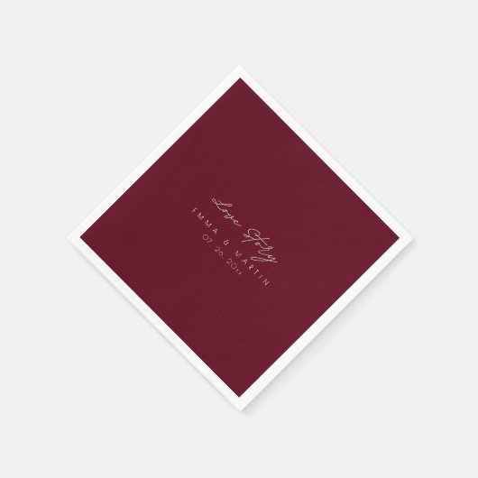 Elegant & modern Burgundy Script Wedding Serviette (Ecke)