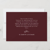 Elegant & Modern Burgundy Wedding Dankeskarte (Rückseite)