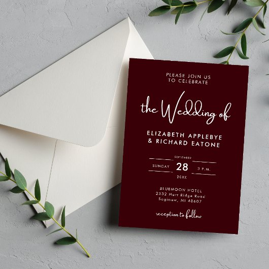 Elegant & Modern Burgundy Wedding Einladung