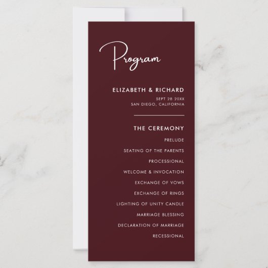 Elegant & Modern Burgundy Wedding Program (Vorderseite)