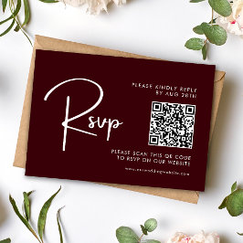 Elegant & Modern Burgundy Wedding QR Code RSVP Karte