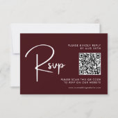 Elegant & Modern Burgundy Wedding QR Code RSVP Karte (Vorderseite)
