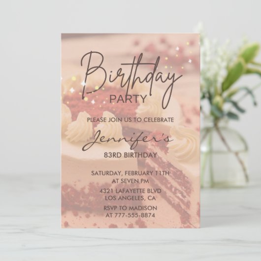Elegant Modern Cake Sparkle 83. Einladung (Stehend Vorderseite)