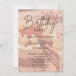 Elegant Modern Cake Sparkle 98. Geburtstag Einladung