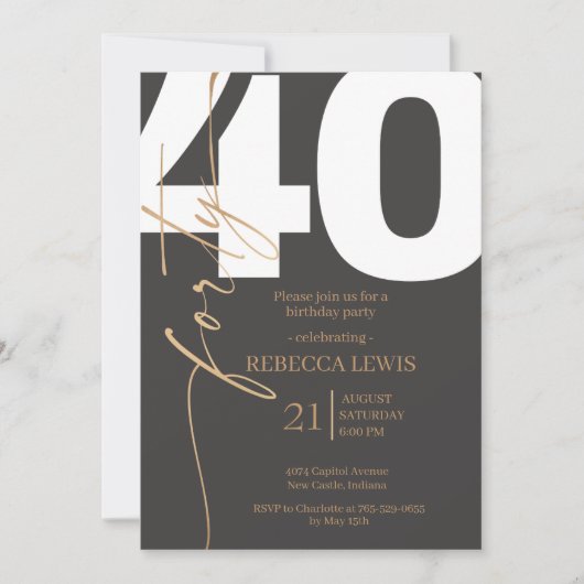 Elegant Modern Calligraphy 40th Adult Birthday Einladung (Vorderseite)