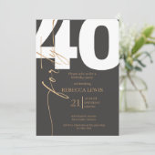 Elegant Modern Calligraphy 40th Adult Birthday Einladung (Stehend Vorderseite)