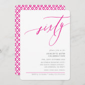 ELEGANT modern Calligraphy 60th party hot pink Einladung (Vorne/Hinten)