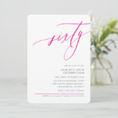 ELEGANT modern Calligraphy 60th party hot pink Einladung (Stehend Vorderseite)