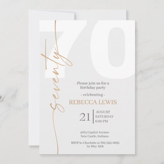 Elegant Modern Calligraphy 70th Adult Birthday Einladung (Vorderseite)