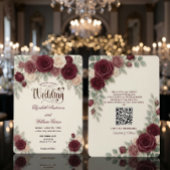 Elegant Modern Calligraphy Burgundy Rose QR Code Einladung