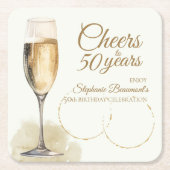 Elegant Modern Champagne Cheers 50th Birthday Rechteckiger Pappuntersetzer (Vorderseite)