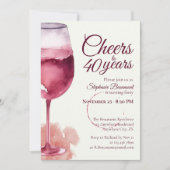 Elegant Modern Cheers Red Wine 40th Birthday Party Einladung (Vorderseite)