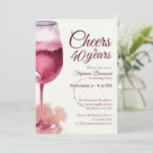 Elegant Modern Cheers Red Wine 40th Birthday Party Einladung (Stehend Vorderseite)