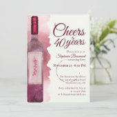 Elegant Modern Cheers Red Wine 40th Birthday Party Einladung (Stehend Vorderseite)