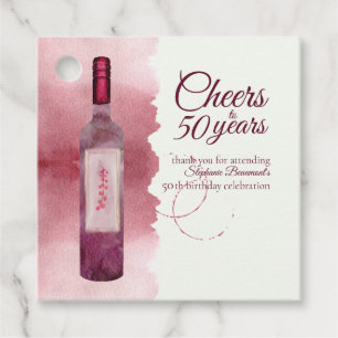 Elegant Modern Cheers Red Wine 50. Geburtstagspart Geschenkanhänger
