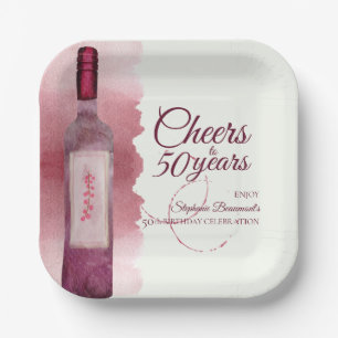 Elegant Modern Cheers Red Wine 50. Geburtstagspart Pappteller