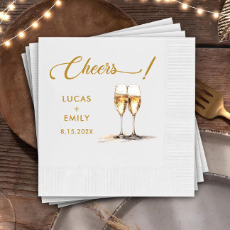 Elegant Modern Cheers Script Glasses Wedding Serviette