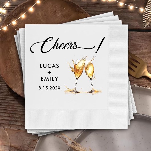 Elegant Modern Cheers Script Glasses Wedding Serviette