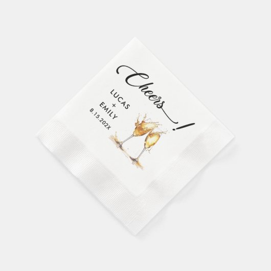 Elegant Modern Cheers Script Glasses Wedding Serviette (Ecke)