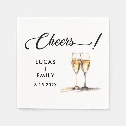 Elegant Modern Cheers Script Glasses Wedding Serviette (Vorderseite)