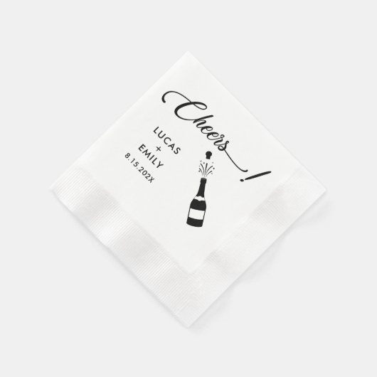 Elegant Modern Cheers Script Minimalistisch Weddin Serviette (Ecke)