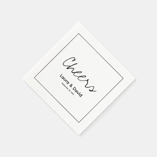 Elegant Modern Cheers Script Minimalistisch Weddin Serviette (Ecke)
