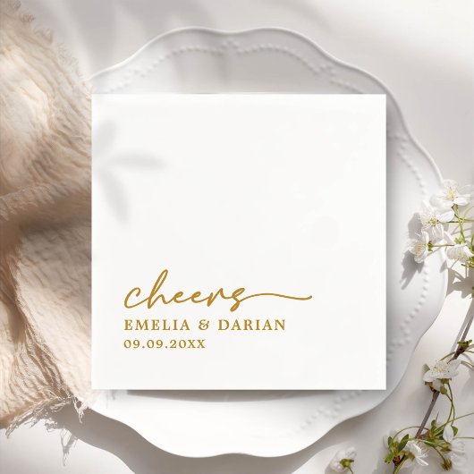 Elegant Modern Cheers Script Minimalistisch Weddin Serviette