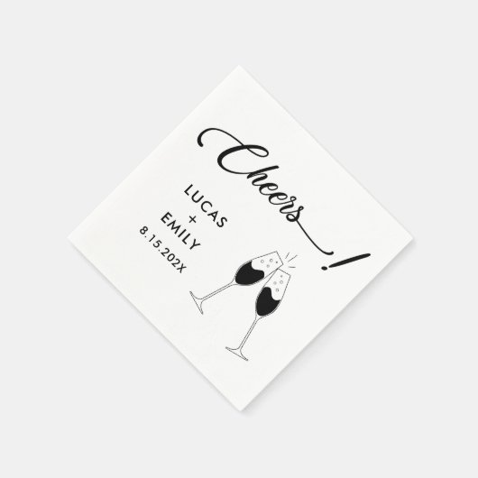 Elegant Modern Cheers Script Minimalistisch Weddin Serviette (Ecke)
