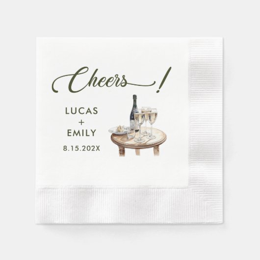 Elegant Modern Cheers Script Wine Glasses Wedding Serviette (Vorderseite)