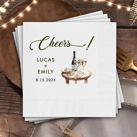 Elegant Modern Cheers Script Wine Glasses Wedding Serviette
