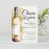 Elegant Modern Cheers White Wine 40th Birthday Einladung (Stehend Vorderseite)