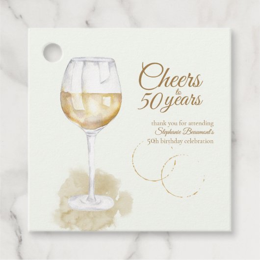 Elegant Modern Cheers White Wine 50. Geburtstag Geschenkanhänger (Vorderseite)