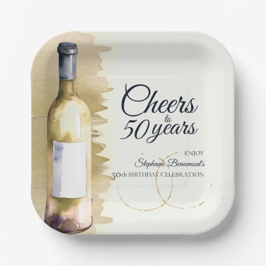 Elegant Modern Cheers White Wine 50. Geburtstag Pappteller (Vorderseite)