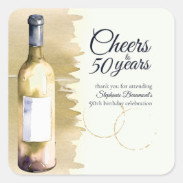 Elegant Modern Cheers White Wine 50. Geburtstag Quadratischer Aufkleber