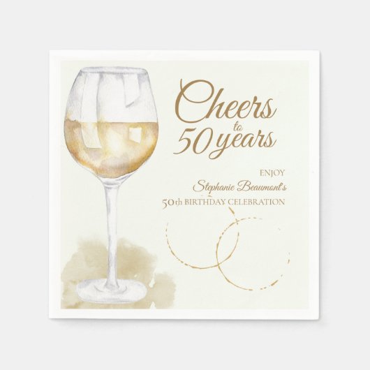 Elegant Modern Cheers White Wine 50. Geburtstag Serviette (Vorderseite)