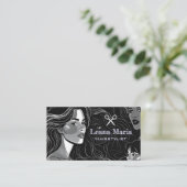 Elegant Modern/Chic Black and White Hair Salon Visitenkarte (Stehend Vorderseite)