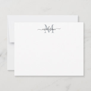 Elegant Modern Chic Feminine Script Monogram Gray Mitteilungskarte