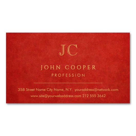 Elegant Modern Chic Rot und Gold Magnetische Visitenkarte (Vorderseite)