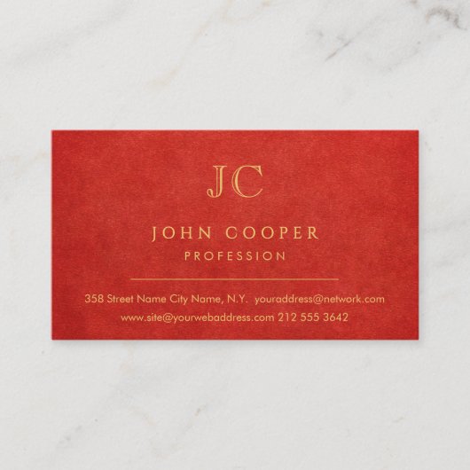 Elegant Modern Chic Rot und Gold Visitenkarte (Vorderseite)