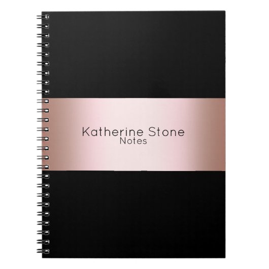 Elegant modern chick rose gold & black strip notizblock (Vorderseite)