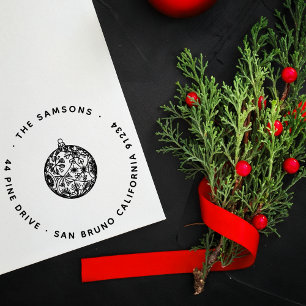 Elegant Modern Christmas Bauble Name & Adresse Permastempel
