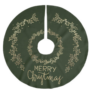 Elegant modern, Christmas Green und Gold Holly Polyester Weihnachtsbaumdecke