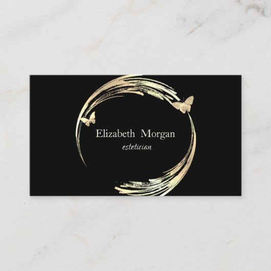 Elegant Modern Circle,Gold Butterfly Black Visitenkarte (Vorderseite)
