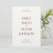 Elegant Modern Clean Burgundy Red Wedding Save The Date (Stehend Vorderseite)