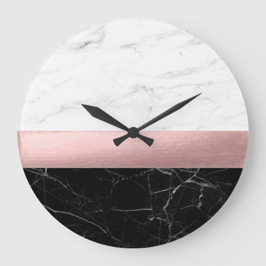 Elegant Modern Clear Black White Marcus Rose Gold Große Wanduhr (Vorderseite)