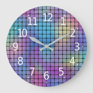 Elegant Modern Colorful Squares Tiles Pattern Große Wanduhr