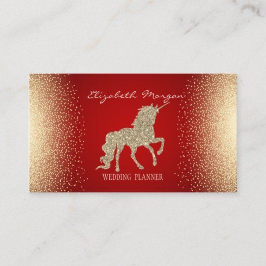 Elegant Modern Confetti Roter Glitzer Unicorn Visitenkarte (Vorderseite)