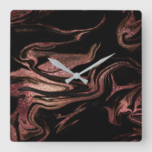 Elegant modern copper rose gold black marble look quadratische wanduhr