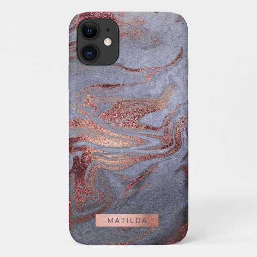 Elegant modern copper rose gold blue marble look Case-Mate iPhone hülle (Rückseite)